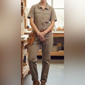 HUNTER BROWN JUMPSUIT LIGHT Light Brown Sz M Boho Custome Utility Casual. Sku 20
